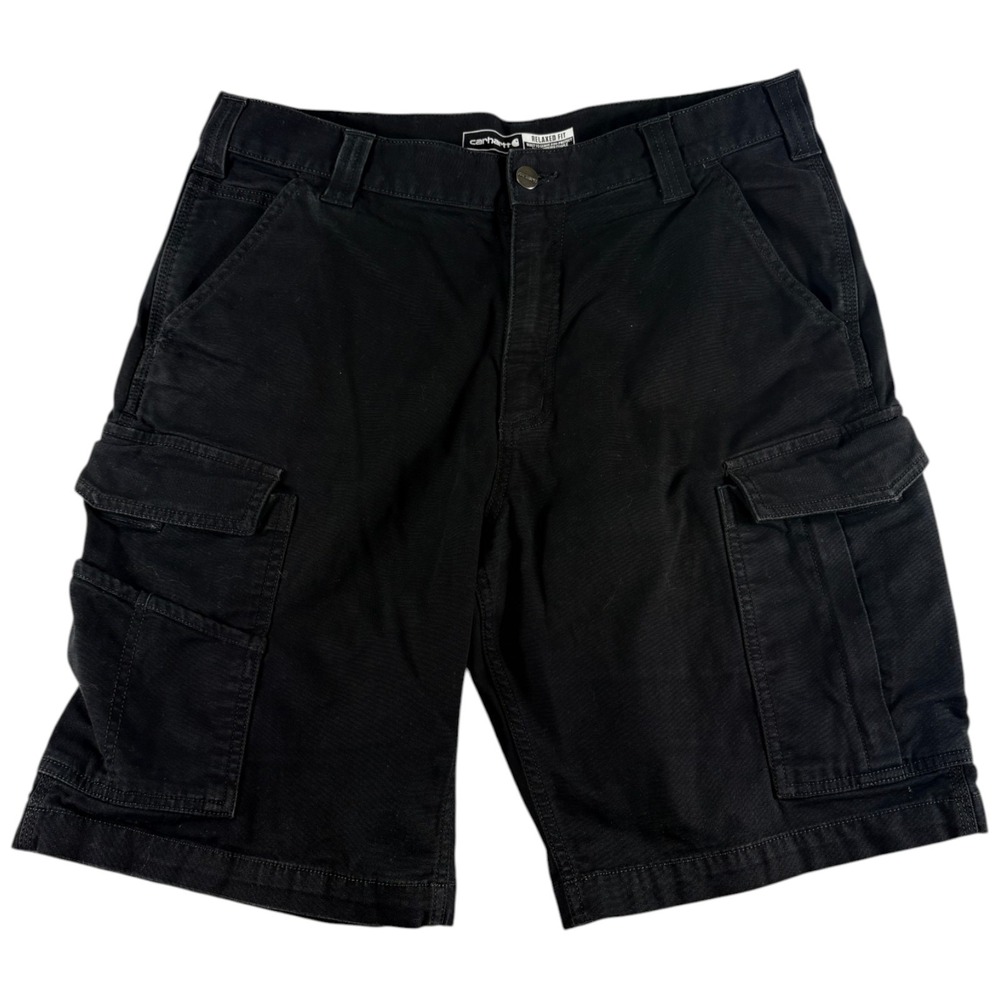Carhartt Relaxed Fit Cargo Work Shorts Mens 36 Black Flap Pocket Camping Outdoor